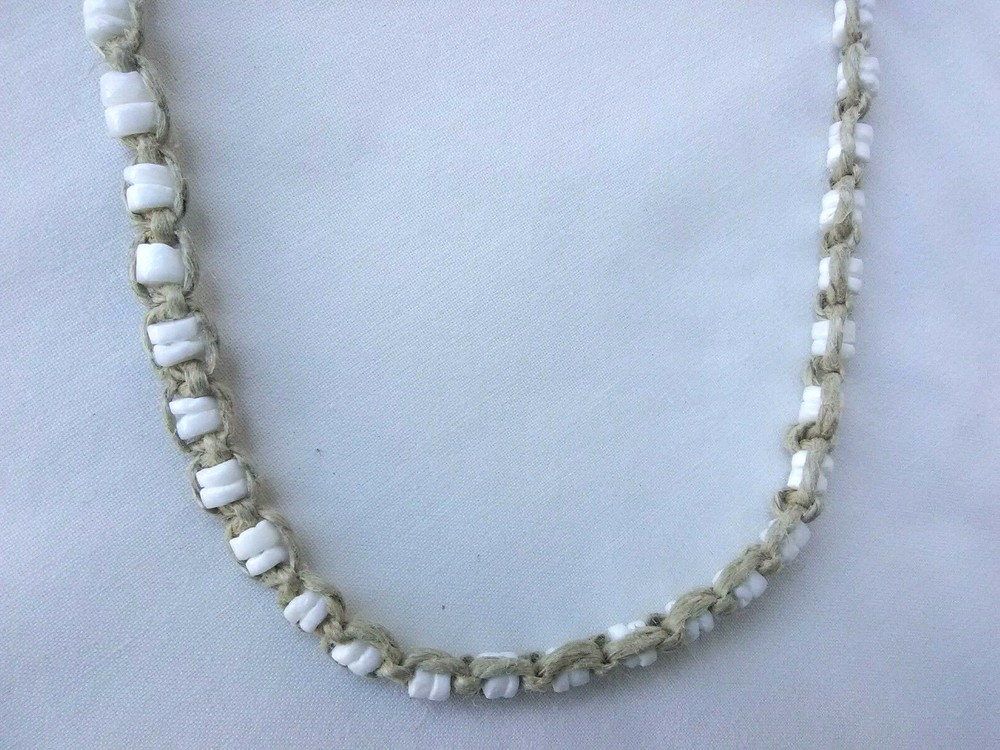 PUKA SHELL HEMP SURFER CHOKER NECKLACE Heishi Braided 16″ US Gift New
