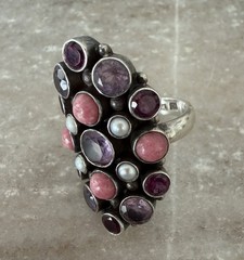 Sterling Silver 925 NB Nicky Butler Amethyst Garnet Pearl Ring EUC 8.25