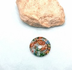 Floral Colorful Hand Blown Glass Donut Pendant