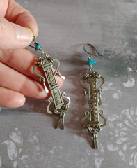 Vintage earrings silver tone metal wire wrap hand made artisan 3 1/4″ long