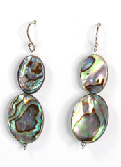 Abalone Paua Shell Earrings 925 Sterling Silver Iridescent 1.25″ 13 x 18mm Oval