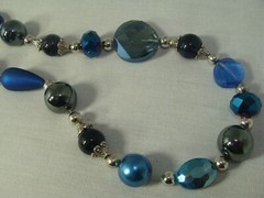 Handmade Necklace Dark Blue Glass Beads Silver Beadcaps 23 Inch Women’s Jewelry