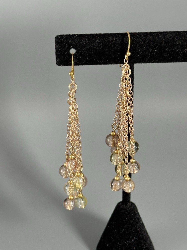 Yellow and Brown Striated Glass Dangle / Tassel Earrings