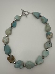 Rhodium Plated Beads Large Amazonite Beaded Toggle 23″ Necklace #127