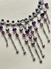Artisan Amethyst Freshwater Pearl Crystal Bib Statement Necklace 17.5”
