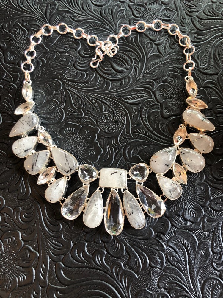 Artisan Crystal and Rutilated Quartz Many Stones Necklace 18″ Nature’s Art