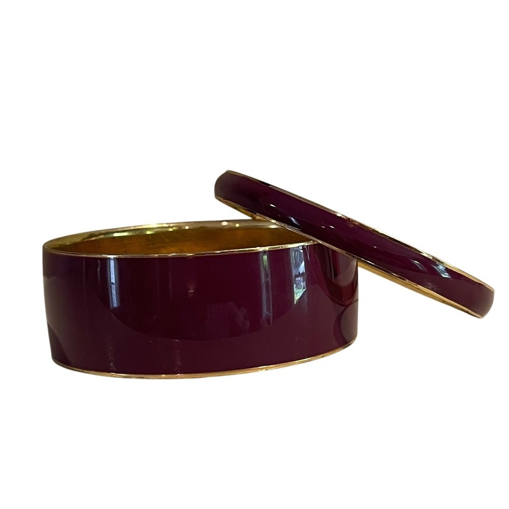 J.Crew Dark Purple and Gold Tone Enamel Bangle Set of 2, Chunky Bangle