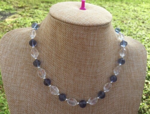 Handmade Necklace of Pale Purple and Clear Glass Beads with Silver Tone Spacers