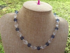 Handmade Necklace of Pale Purple and Clear Glass Beads with Silver Tone Spacers