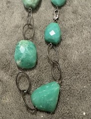 30”Green Chalcedony Nugget Beads &Silver Links necklace W/silver Lobster Clasp.