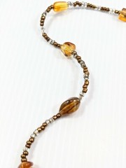 Artisan Silver Tone Brown Amber Color Glass Bead Leaf Pendant 20.5 Inch Necklace