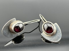 Artisan MGB Sterling Silver Garnet Earrings Pierced Dangle Geometric .925 4.9g