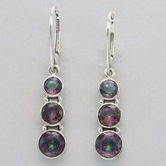 925 Sterling Silver – Triple Round Mystic Topaz Leverback Drop / Dangle Earrings