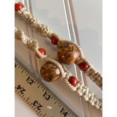Vintage Boho Macrame Beaded Necklace Cream Red Southwestern Tassel Handmade