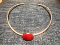 Vintage Mexican Sterling Silver Modernist Collar Choker Cuff 43.8g Red Jasper