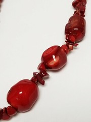 Vintage Glossy Dyed Raw Red Coral Stone Necklace 22″ ~ 88 grams