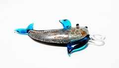 Dolphin Pendant Lamp Glass Aventurine Blue Silver Metallic Gold 1.5 x 2.5 inches