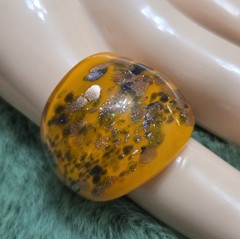 Hand Blown Glass Dome Ring Orange Copper Flecks Multicolored Accents Size 5.5