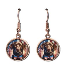 Patriotic Chocolate Lab American Flag – Handmade Dangling Earrings 16mm SIZE