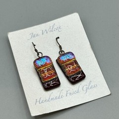 Jan Wilcox Fused Glass Earrings Handmade Sterling Silver Hooks Dangles Drops