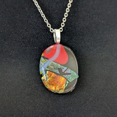Hand Crafted Dichroic Fused Glass Pendant Necklace W/ Chain #1353