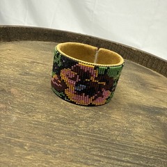 Fabulous Seed Beaded Cuff Bracelet Flower Design
