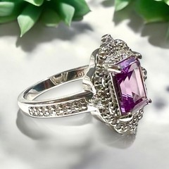 Lab Made Alexandrite Ring in Solid 10K White Gold , June birthstone Size 7