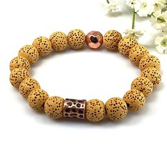 Yellow lava beaded bracelet with ball pendant healing gemstone for women