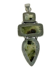 Prehnite Cabochon 3 Gemstone Ethnic Handmade Pendant 925 Silver 17.9 g 2.88″