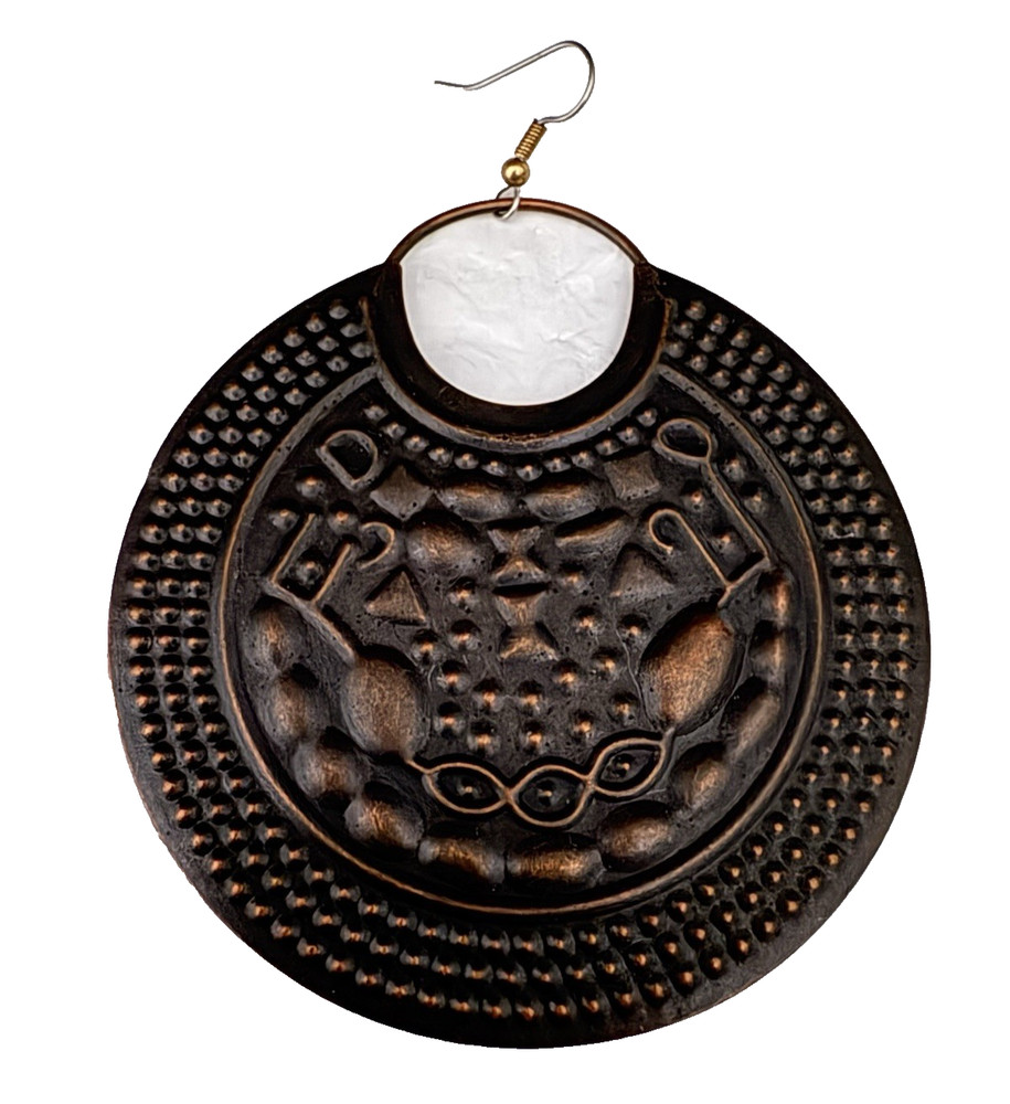 Large Circle Earring ONE SIDE ONLY Brown Plate Embossed Drop Bohemain Ethnic
