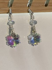 HOLIDAY SALE**HANDCRAFTED FACETED AUSTRIAN AURORA CRYSTAL SNOWFLAKE EARRINGS.sil