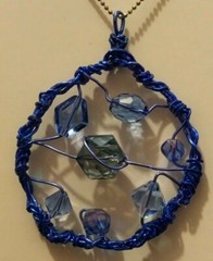Handmade Blue Circle Wire & Crystal Pendant
