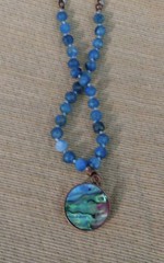 Artisan crafted,Abalone pendant on 18” faceted apatite and copper strand. Beauti