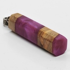 One of a Kind Handmade Olive Wood Resin Necklace Geometric Artisan Jewelry