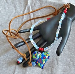 Heart Pendant Necklace Valentines Enamel Handcrafted Glass Beads Unique