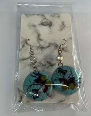 HANDCRAFTED BUTTERFLY PATTERN CYAN COLORED ROUND DROP EARRING Light Blue Color