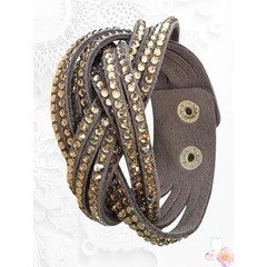 Yik Fung Crystal Suede Wrap Bracelet – Gray With Yellow Goldish