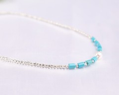Seed Beaded Choker, Turquoise and Freshwater Pearl Summer Necklace for Women