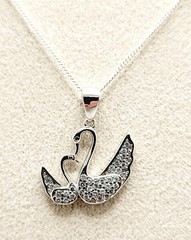 Simulated Diamond Mother & Child Swan Pendant Necklace 925 Sterling Silver 18″