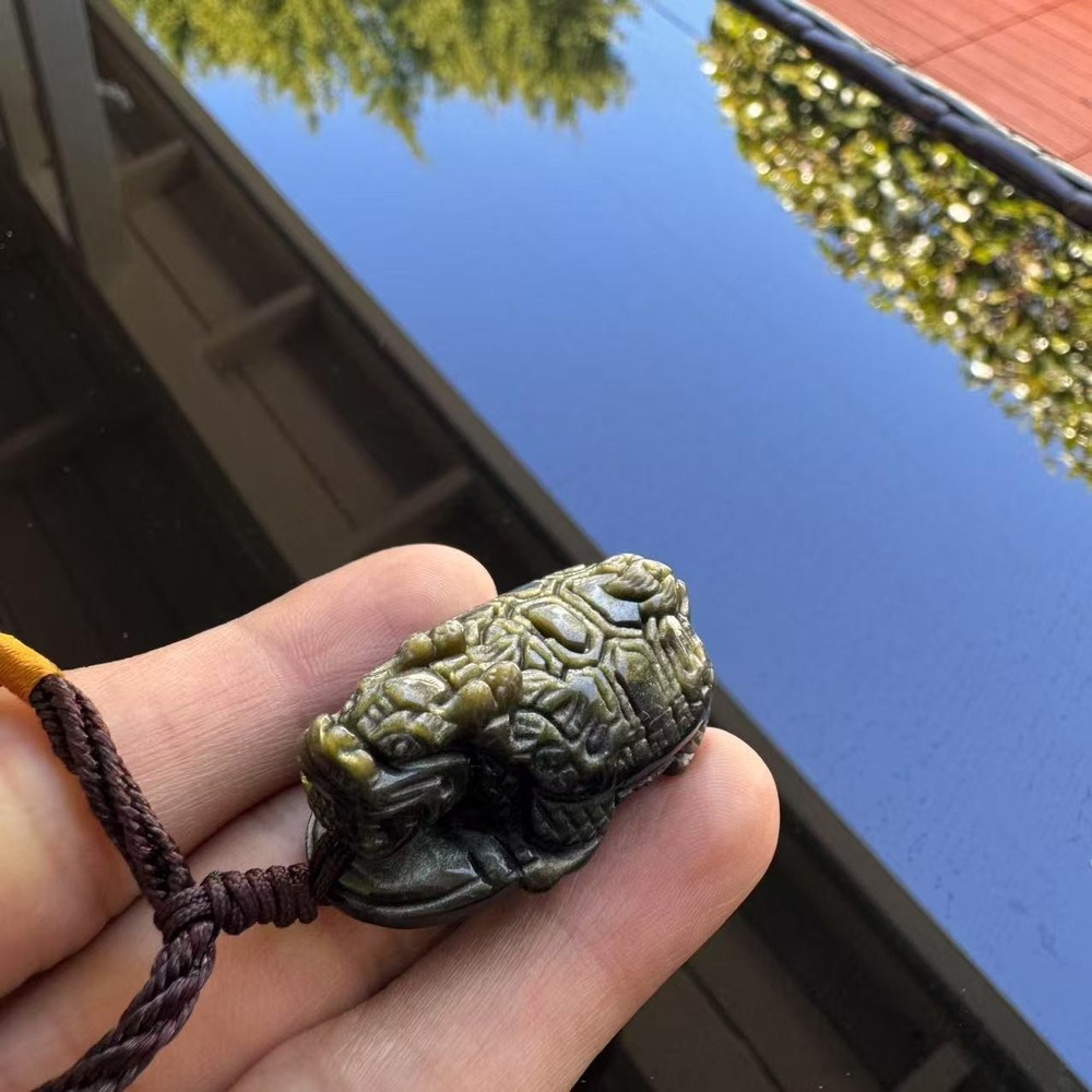 Hand-Carved Gold Sheen Obsidian Dragon Turtle Pendant –One of a Kind Protection