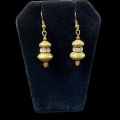 Antiqued Brass EARRINGS Rhinestone Pierced 1.75 in Dangle Drop