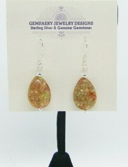 Sterling Silver Natural EPIDOTE Teardrop Dangle Earrings #1591…Handmade USA