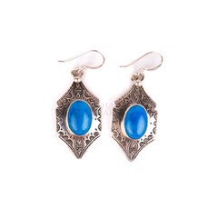 Tuareg Turquoise Earrings, Sterling Silver, Handmade Moroccan Earrings Jewelry