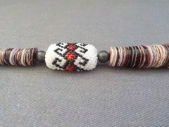 Woven Seed Bead Pendant Necklace Sterling Silver Handmade Shell Disc Pearl