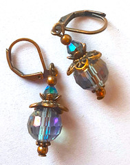 colorized MONTANA BLUE CHINESE Crystal earring COPPER LEVERBACK handcrafted XX