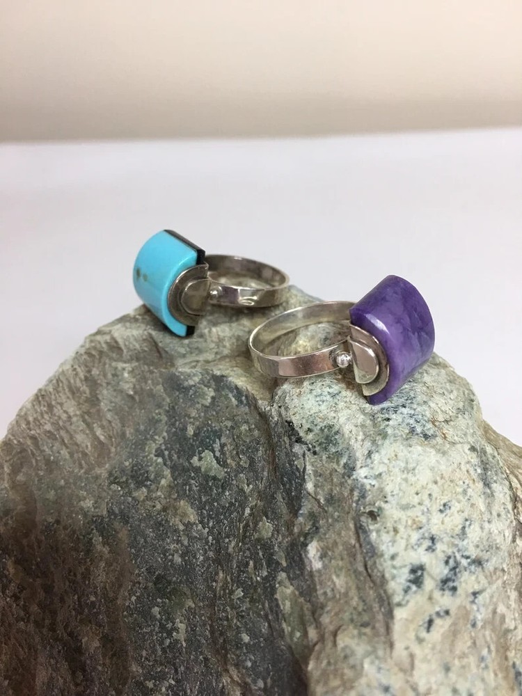 One of a kind Handmade Natural Charoite or Turquoise, Sterling Silver Ring,