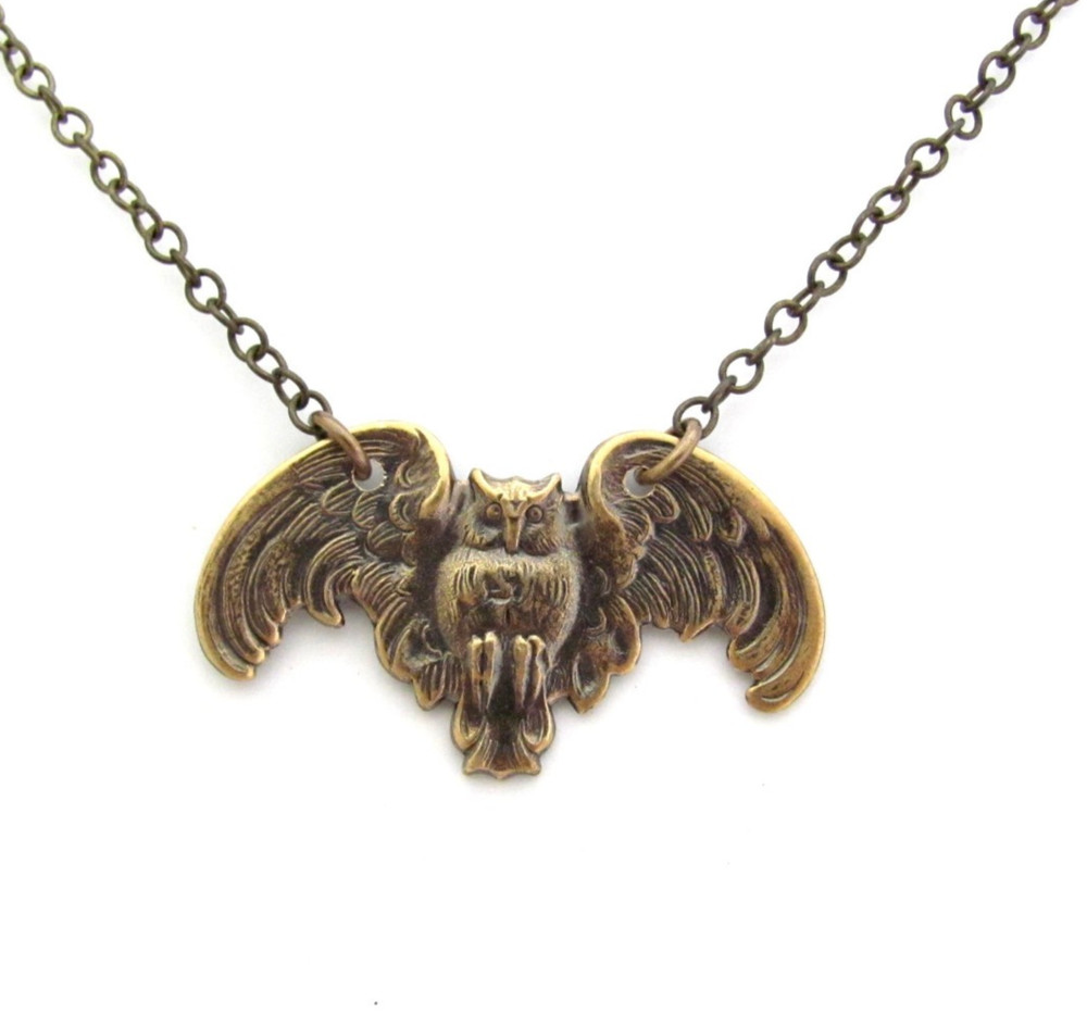 Owl Necklace Pendant Antiqued Brass Chain Birthday Anniversary Bird Cosplay Gift