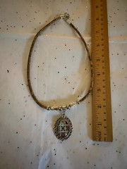Portuguese Dark Blue Cork Necklace with Blue Tile Design Oval Pendant