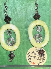 Handmade OOAK NWT Designer Serpentine Jasper Wire Wrapped Dangle Earrings 2″