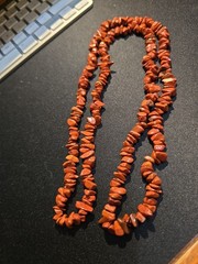 Red Jasper Chips Necklace, No Clasp, Slips Over Head, 32″
